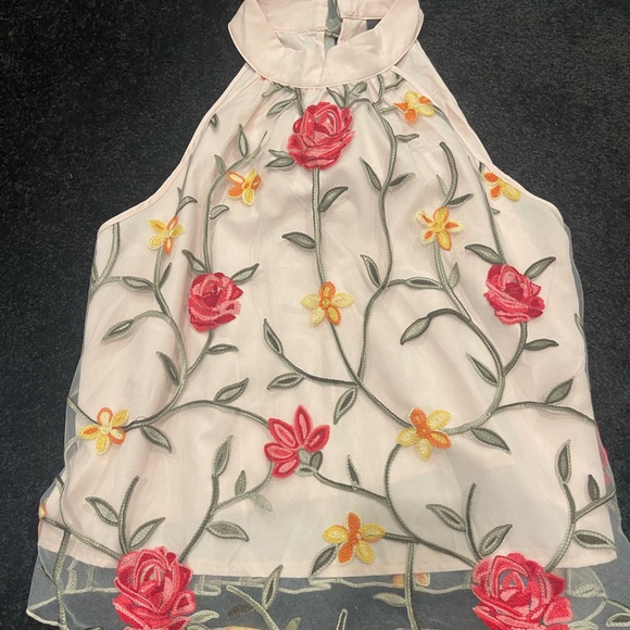 Never worn Floral Embroidered Sleeveless Top with sheer overlay - Picture 1 of 1